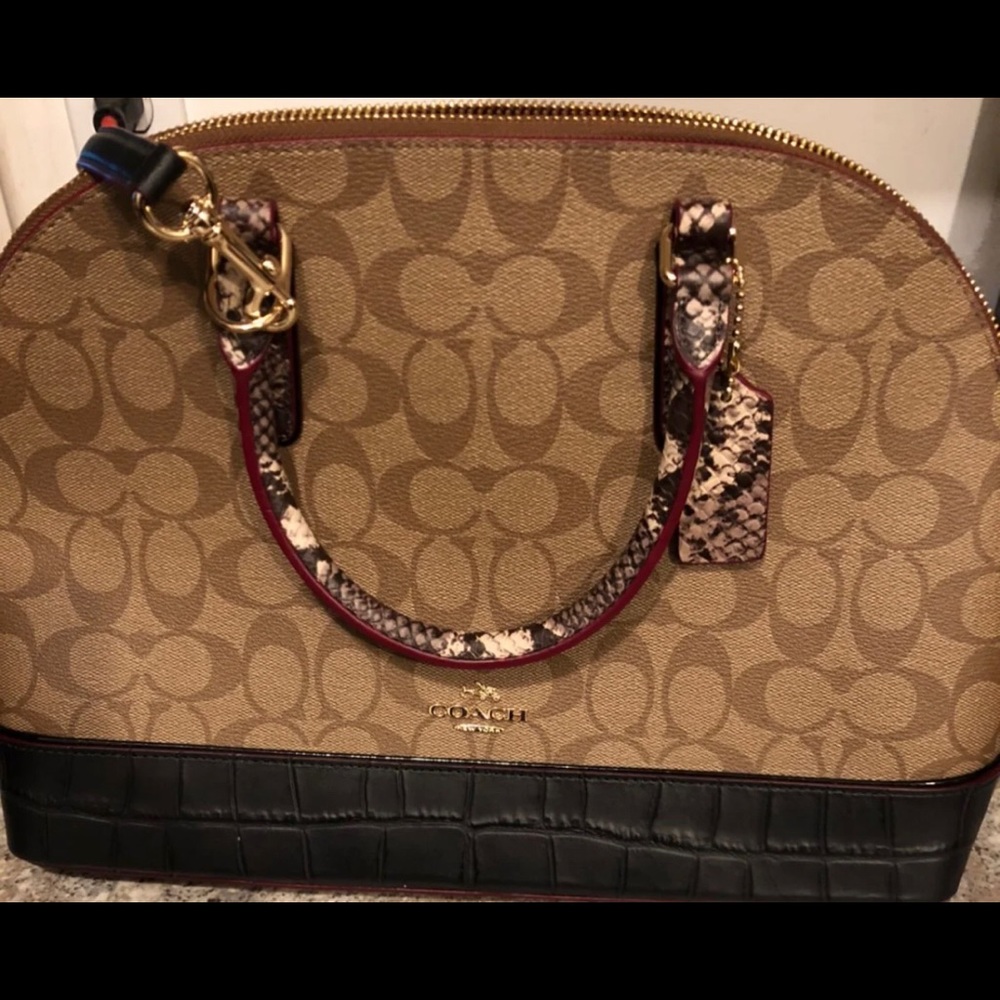 Brown and Tan Leather Coach Bag